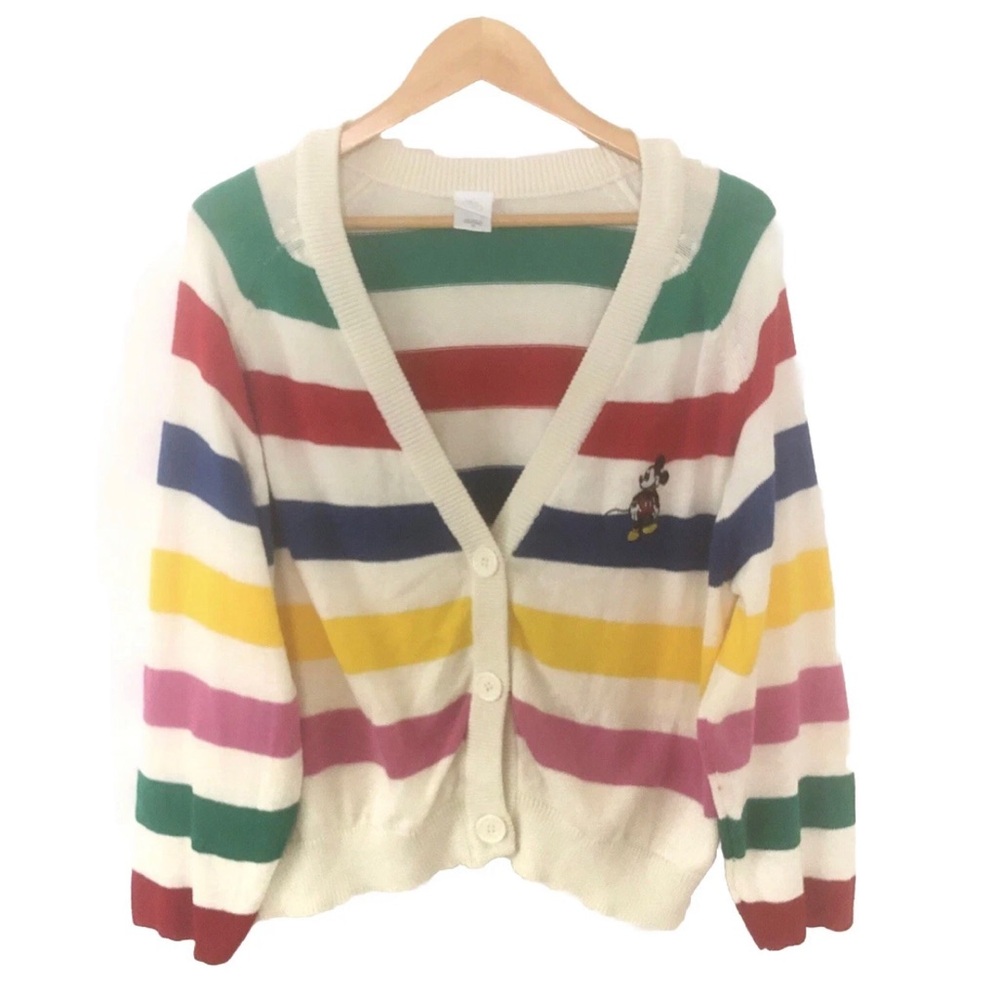 Disney 100 Embroidered Sweater Oversized Rainbow Striped Cardigan Women’s XL